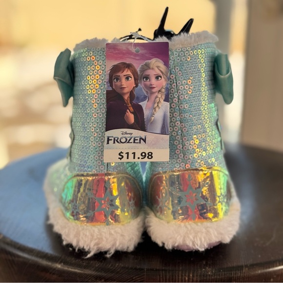 Frozen Elsa & Olaf Toddler Girl Slipper Blue Bootie Sequin Shoes size’s below - Picture 14 of 16
